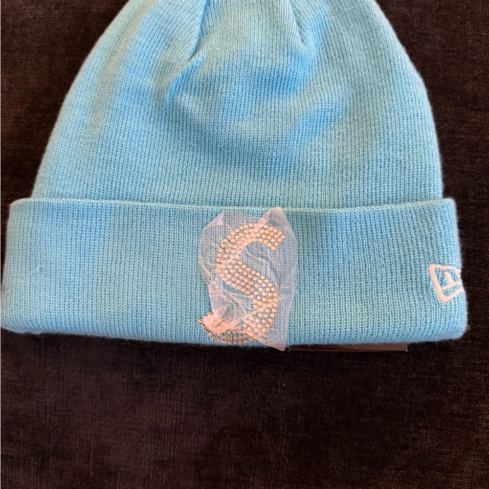 Supreme Light Blue Beanie with Rhinestone S